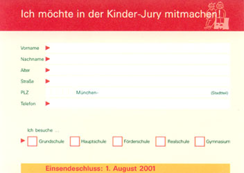 Landeshauptstadt München, Wettbewerb für Kinderfreundlichkeit, Rücksendekarte Vorderseite